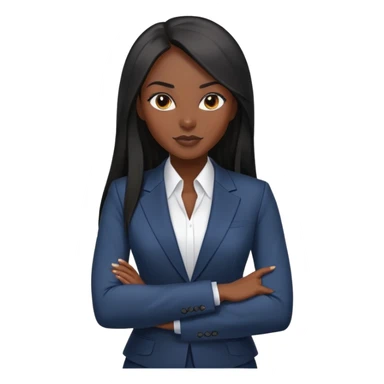 Confident African businesswoman with straight long black hair, sleek professional look, wearing power suit sticker