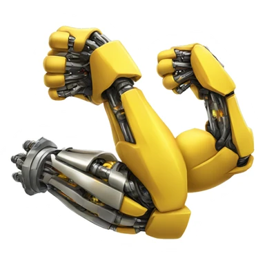 Flexing yellow mechanical cyborg bicep with shocks attached to arm sticker