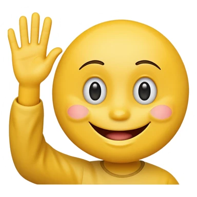 yellow smiley face waving hand, cheerful expression sticker