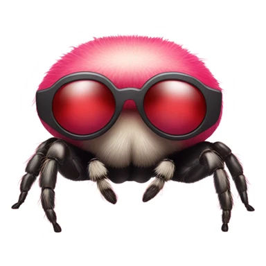 pink fat jumping spider with red heart sunglasses  sticker
