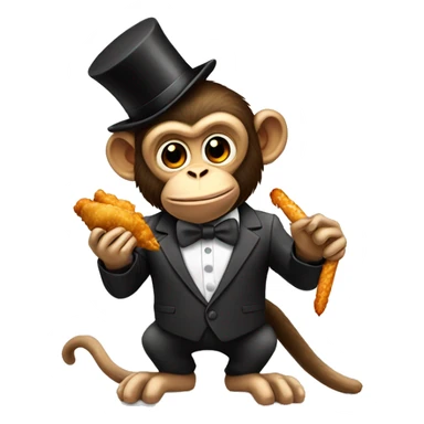 Monkey in a business suit with a top hat eating chicken drumstick sticker