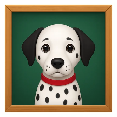 Dalmatian in front of a green school board in a wooden frame, iphone emoji style sticker