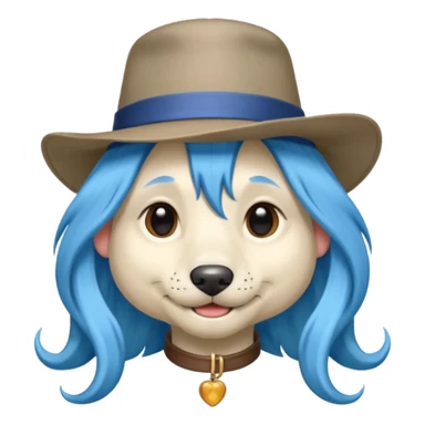 fancy dog with long blue hair, wearing hat sticker