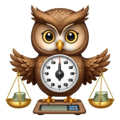 cute female mascot owl holding money scale with two sides sticker
