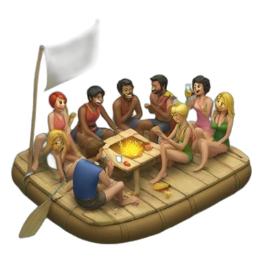 A party on a raft sticker