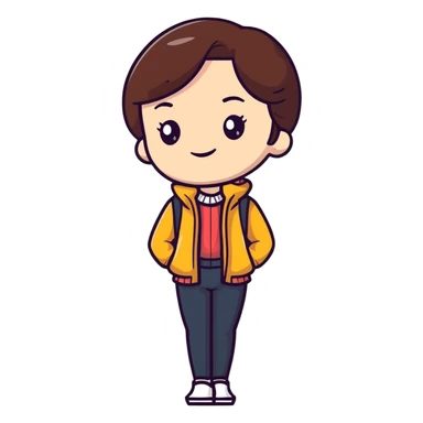 Poised British girl with fashionable outfit, graceful posture and subtle smile sticker