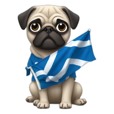 pug holding a big scotland flag sticker