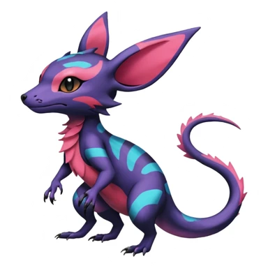 Rare epic aesthetic colorful Salandit-Noibat-Eevee-Genet-species-Fakemon-hybrid-creature, with markings, full body sticker