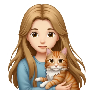 A long-haired girl holding a long haired tabby sticker