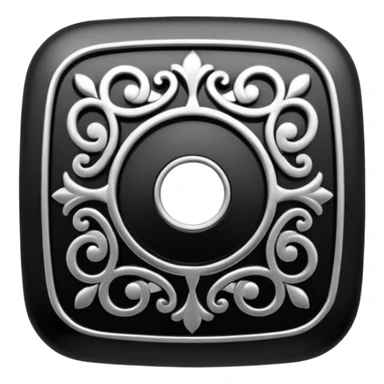 Black and silver filigree square button, 3D, extremely detailed design sticker