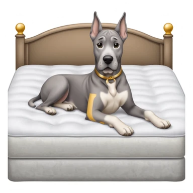 Gray Great Dane on king size mattress floppy ears white mattress  sticker