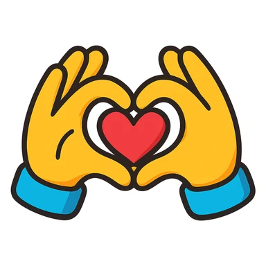 heart hands icon, hands forming a heart, bright colors, playful and energetic sticker