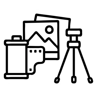 Film canister, photo prints, and tripod for analog photography sticker