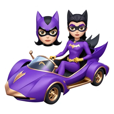 Whoville proportionally correct, real-appearance racing adult BatGirl’s feminine midnight-purple tight outfit sixty’s tv show 2032 stealth retro cat burglar sporty petite off-road pursuit floating black hover car with rose gold accents (black hair,reclined and relaxed seating position and attitude) sticker