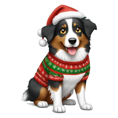 Australian shepherd wearing Christmas sweater  sticker
