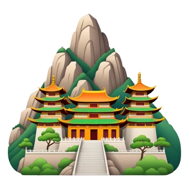 Wutai Mountain Buddhist temples, simplified emoji style with bold outlines and bright colors, cartoon style traditional Chinese temple with mountains sticker