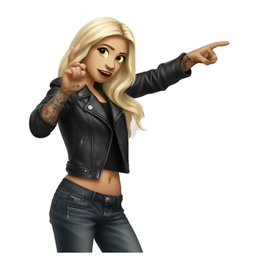 Blonde women with LONG HAIR, in Leather Jacket, Body Covered with Tattoos, POINTING YOU FORWARD with her HAND with INDEX FINGER, Hyper Realistic sticker