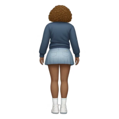 full body back view curvy in small skirt lifted by strong wind butt white socks sticker