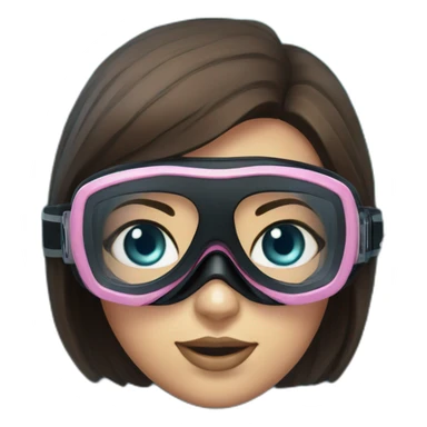 woman with blues eyes, large and straight brown hair, pink diving mask with a single crystal. underwater black suit sticker
