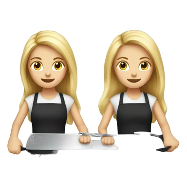 Blonde long hair girl with black apron and scissors in a hand  sticker