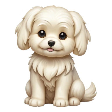 cinematic-[Maltese]-realistic-full-body-sitting-emoji,-tail-resting-loosely-beside-its-paws,-head-tilted-dramatically, -wavy-[cream]-fur,-simplified-yet-realistic-focused-features,-highly-detailed,-glowing-with-an-almost-sarcastic-glow sticker