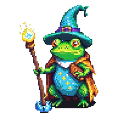 wizard frog holding a magic staff sticker