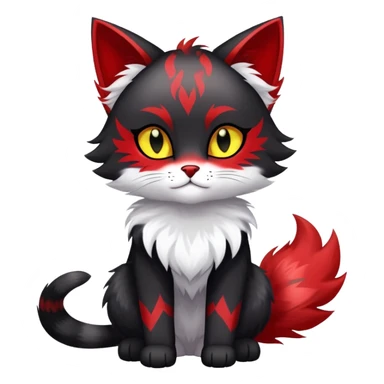black Shiny Fionbri-Falvie-sparkle-feline-sona with yellow eyes, red edgy markings full body fursona sticker
