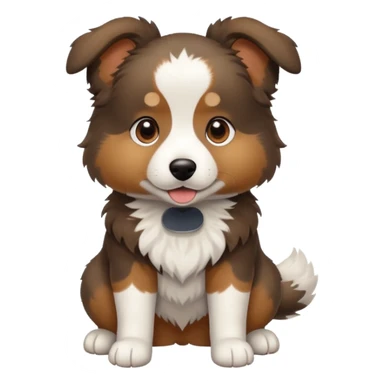 собака породи ауссі триколор з передніми білими  без білої полоски на голові лапками грається sticker