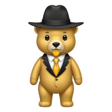 Oso dorado con un sombrero negro y fn su cuello un moño negro sticker