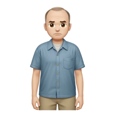 Carl from Sling Blade, full body, 3/4 angle, slouching posture, chin sticks out farther, grimacing, hands in pockets sticker