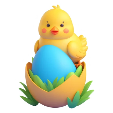 Cute yellow chick hatching from Easter egg sticker