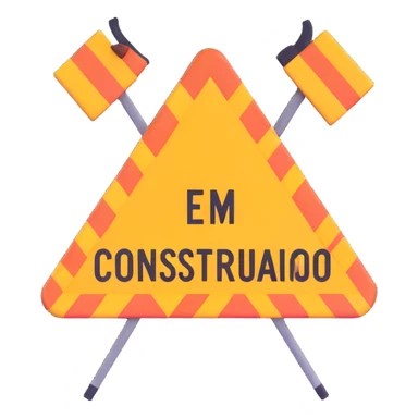 construction sign with 'em construção' text, animated effect, lights or tools suggesting movement sticker