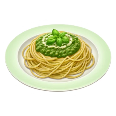 a plate of spaghetti with green pesto sauce, simple, minimal sticker