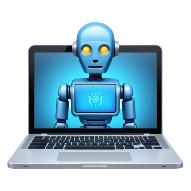 laptop screen with a robot icon sticker