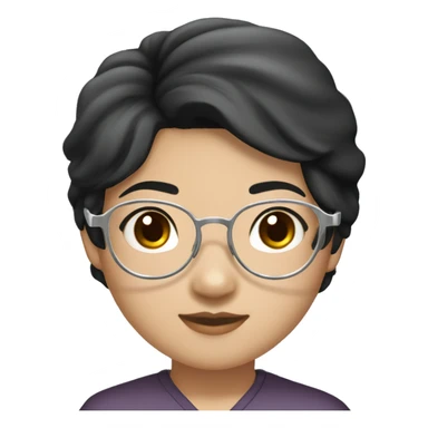 Asian girl, with white skin tone, black hair, wearing silver round harry potter glasses and a white scrub and a stethoscope  sticker