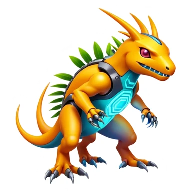 Tropical futuristic lush warm-colored modern colorful neon-colored cyber-Fakémon-Digimon-creature sticker