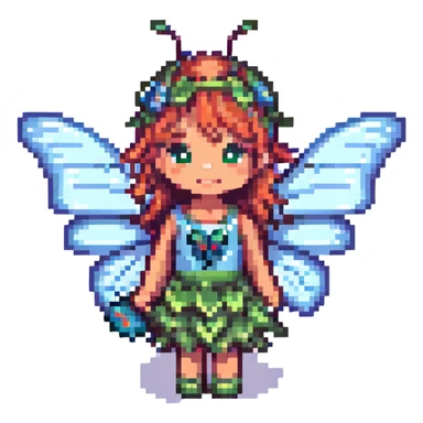 a fairy with butterfly wings, pixel art style sticker