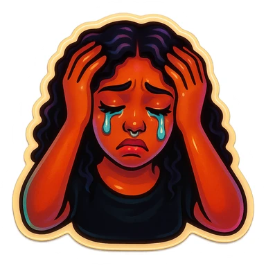 sad Tears rolling down face 
Mouth Pout
hands on head 
head down
 sticker