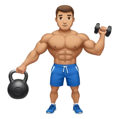 buff man with blue shorts holding kettlebell sticker