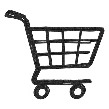 black shopping cart icon facing right, hand-drawn style, no fill, only black outline sticker