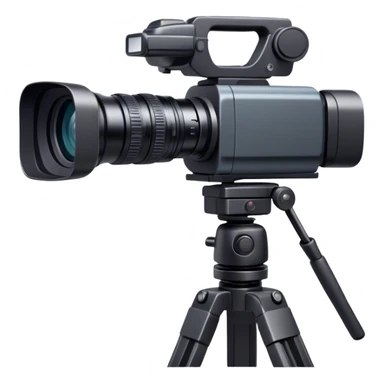 Create an emoji for video recording. Show a  single lens professional video camera on heavy tripod, symbolizing the act of filming. Use modern, professional colors. Do not include any emojis or smiley faces. Make the background transparent. sticker