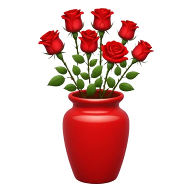 Scarlet red ceramic pot, tall and cylindrical, with red roses. sticker