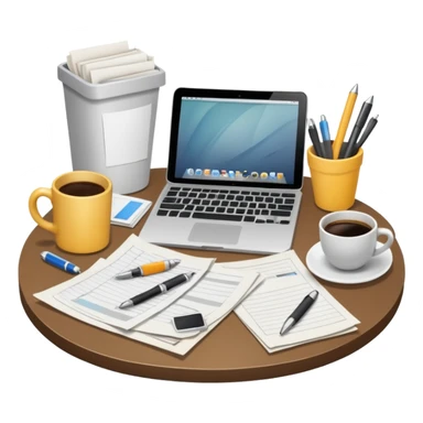 Messy Desk with  sticker