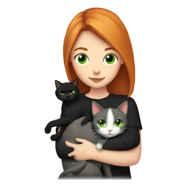 Readhead girl with green eyes snuggling black cat sticker