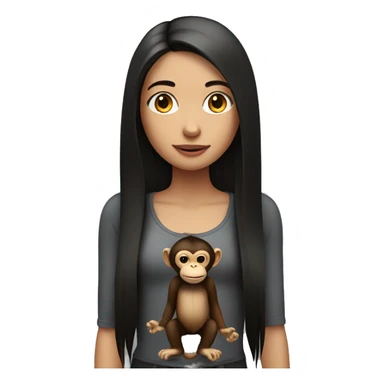girl with dark long straight hair with monkey sticker
