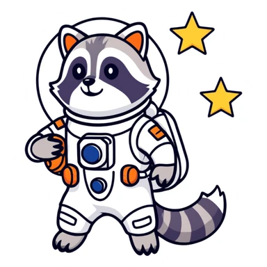 A raccoon-astronaut holds a star in its paws. sticker