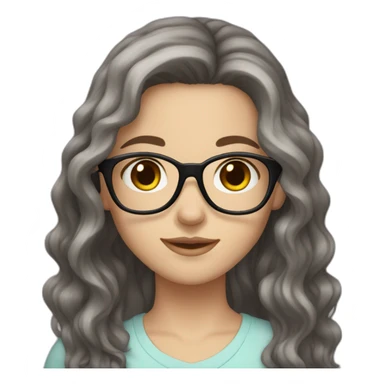 White Girl with wavy dark brown long hair, brown eyes and glasses sticker