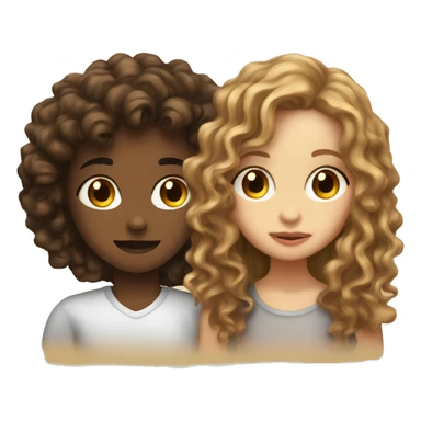 A white gir with long brown wavy hair kissing a light skin gir with curly hair  sticker
