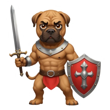 A bullmastiff as a legend with sword and shield sticker