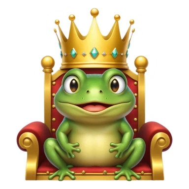 A cry frog wearing a crown, confidently sitting on a golden throne, cry tear from eyes, portrait, bust up sticker